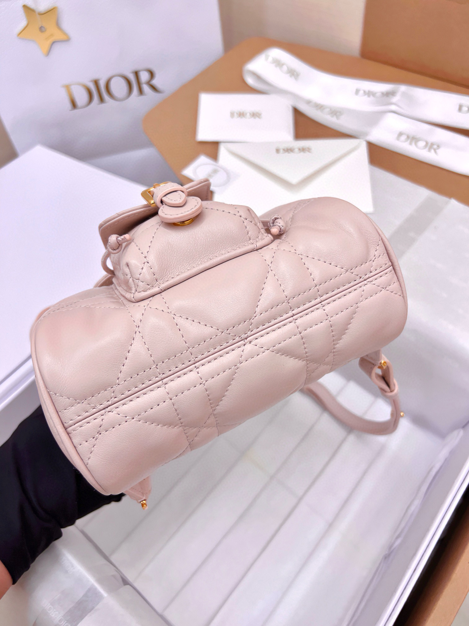 DIOR Small Dior Caro Backpack Powder Pink Macrocannage Lambskin