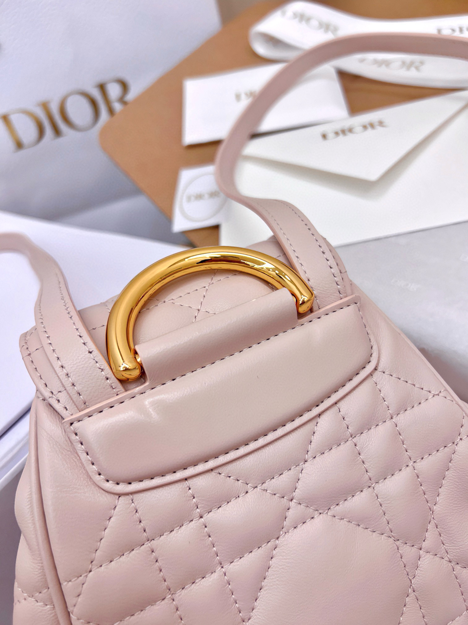 DIOR Small Dior Caro Backpack Powder Pink Macrocannage Lambskin