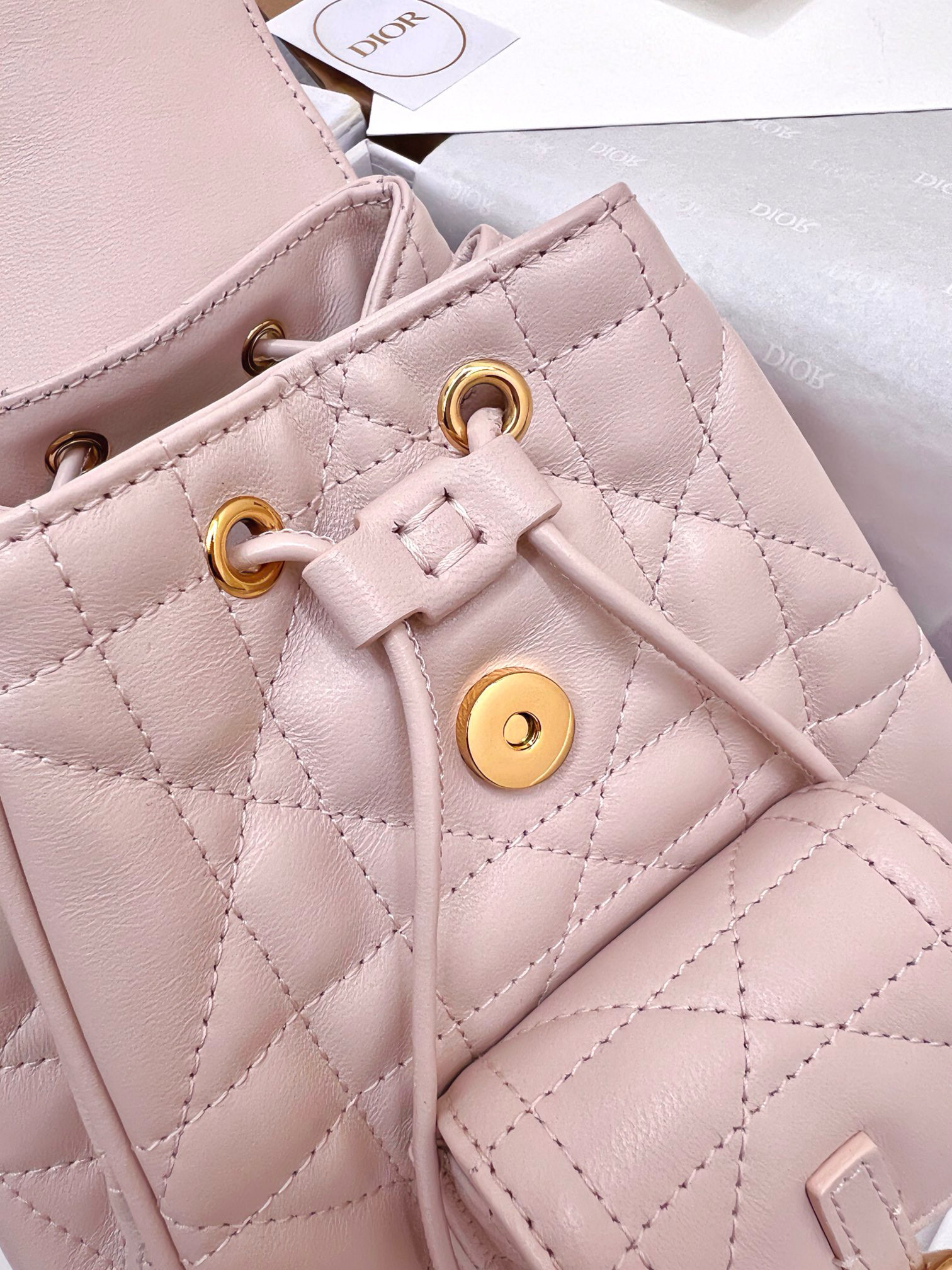 DIOR Small Dior Caro Backpack Powder Pink Macrocannage Lambskin