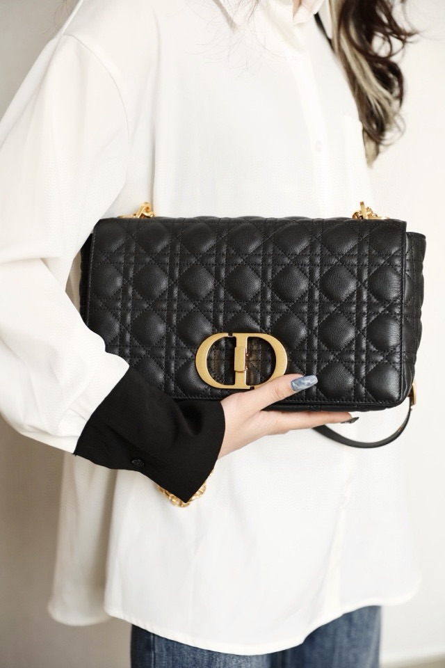 DIOR Large Dior Caro Bag Black Supple Cannage Calfskin