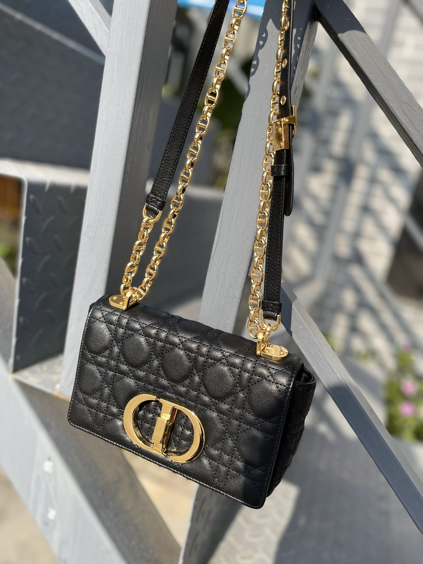 DIOR Small Dior Caro Bag Black Supple Cannage Calfskin