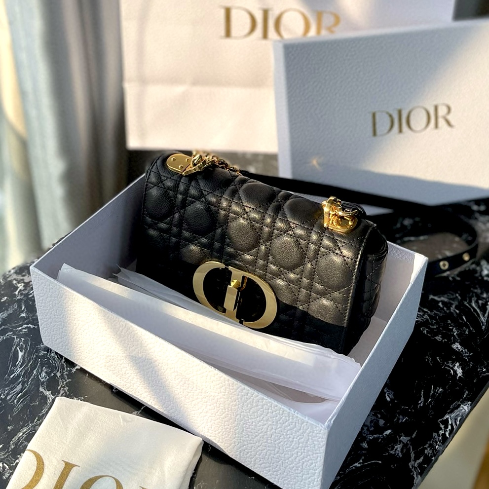 DIOR Small Dior Caro Bag Black Supple Cannage Calfskin