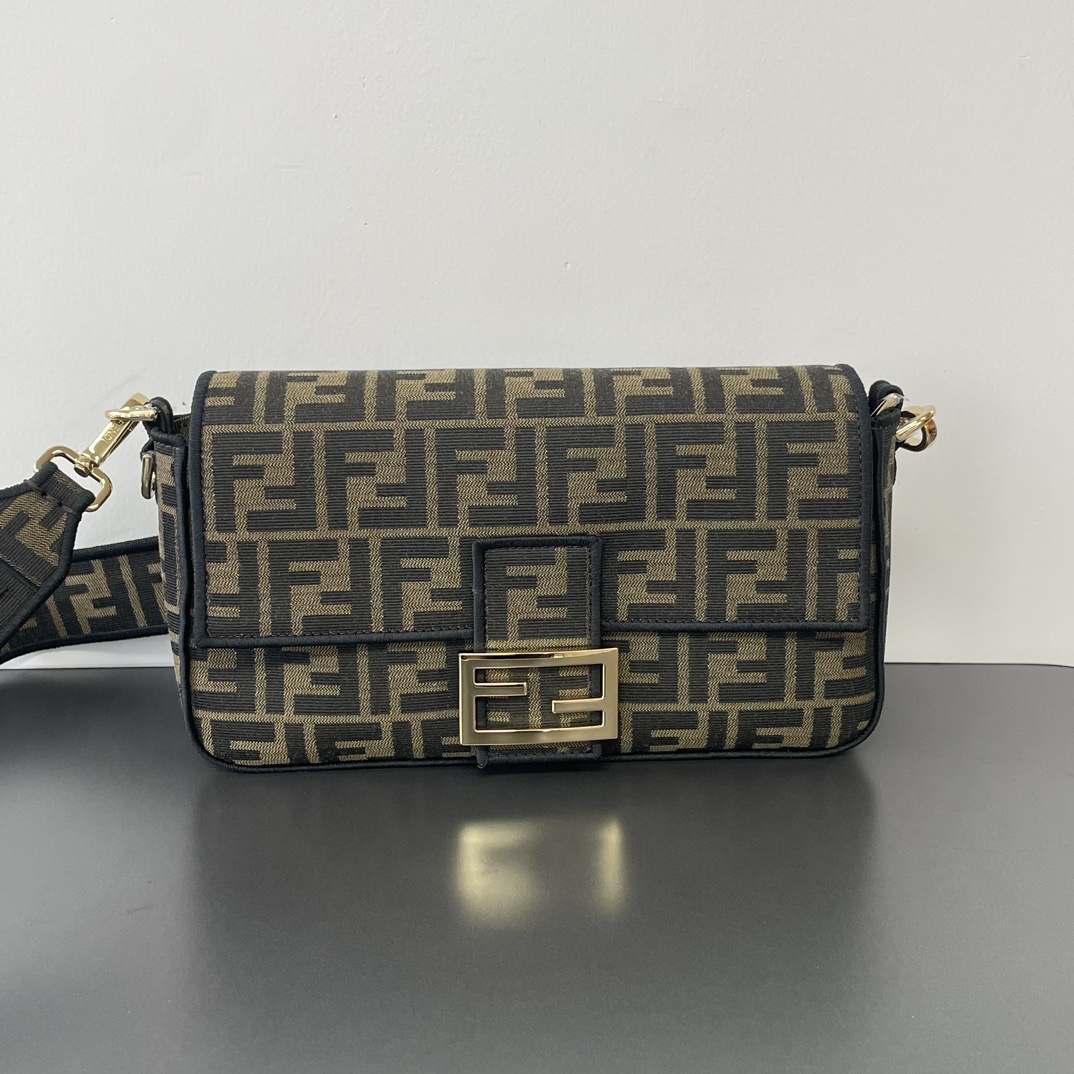 FENDI Baguette Brown FF jacquard fabric bag 