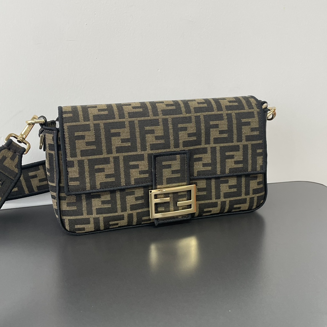 FENDI Baguette Brown FF jacquard fabric bag 