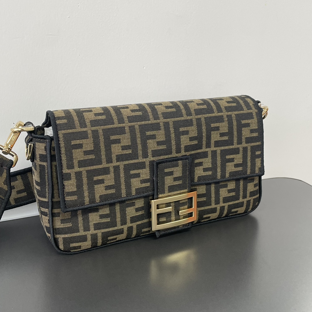 FENDI Baguette Brown FF jacquard fabric bag 