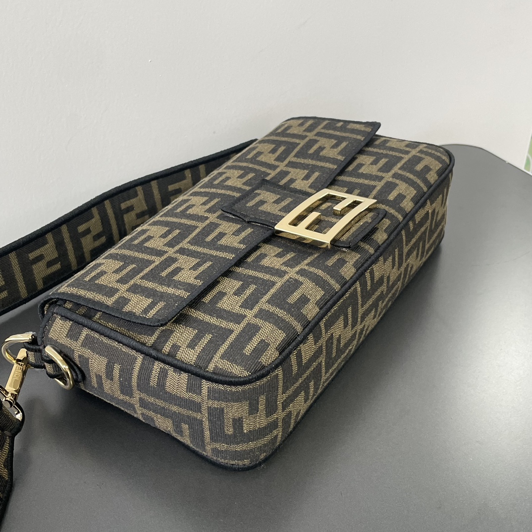 FENDI Baguette Brown FF jacquard fabric bag 