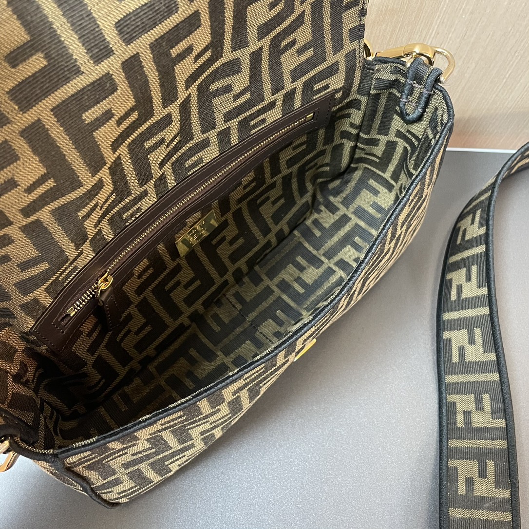 FENDI Baguette Brown FF jacquard fabric bag 