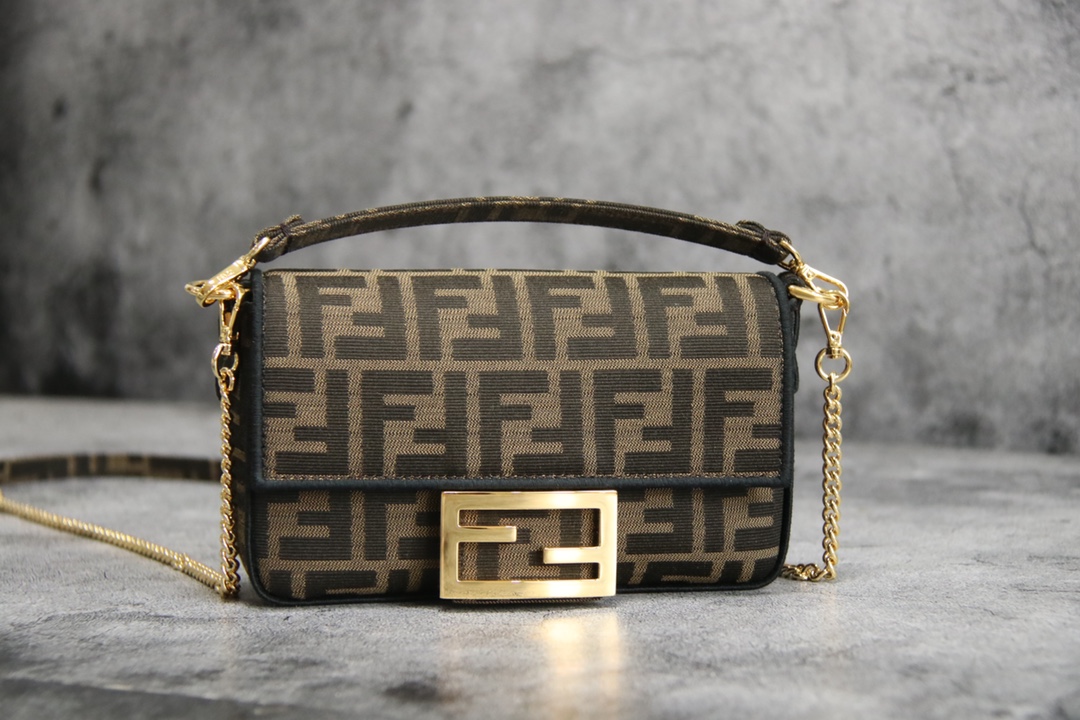 FENDI Baguette Mini Brown FF jacquard fabric bag