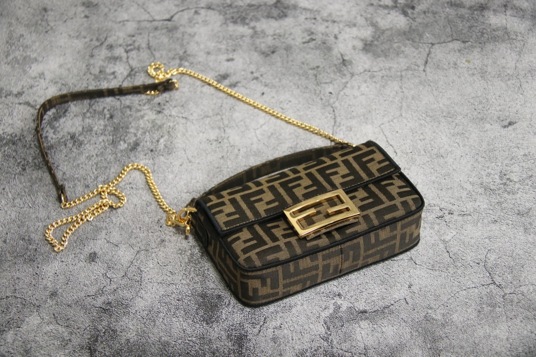 FENDI Baguette Mini Brown FF jacquard fabric bag