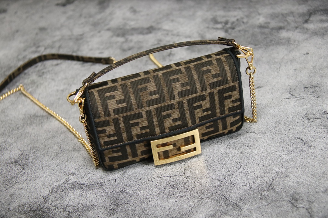 FENDI Baguette Mini Brown FF jacquard fabric bag