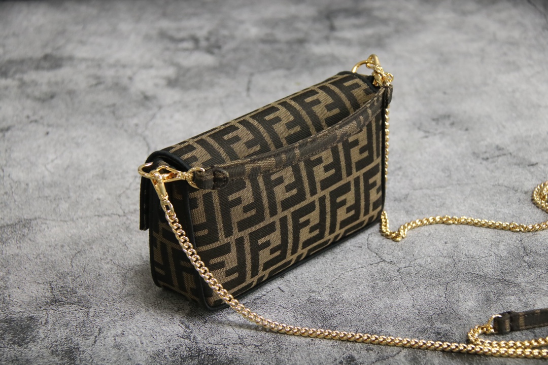 FENDI Baguette Mini Brown FF jacquard fabric bag