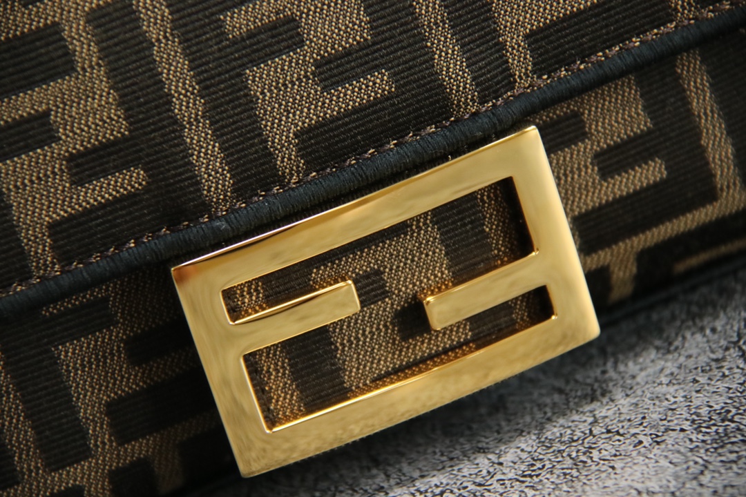 FENDI Baguette Mini Brown FF jacquard fabric bag