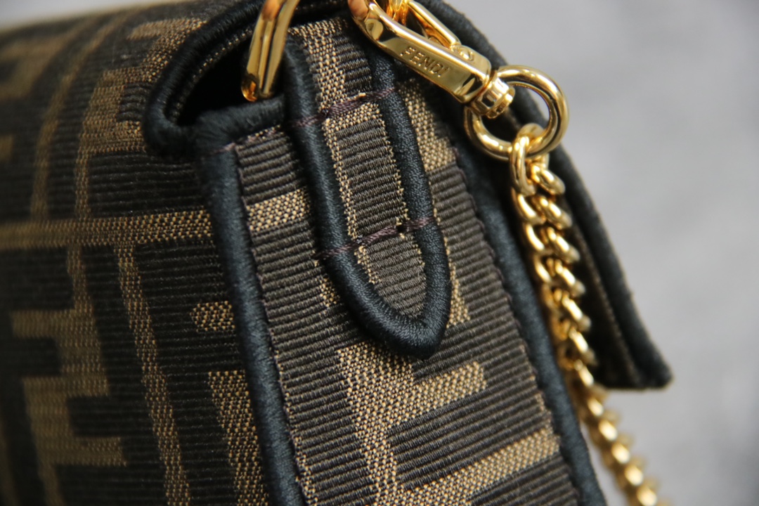 FENDI Baguette Mini Brown FF jacquard fabric bag