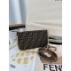 FENDI Baguette Pouch Brown jacquard FF fabric clutch with chain