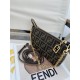 FENDI Baguette Pouch Brown jacquard FF fabric clutch with chain