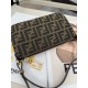 FENDI Baguette Pouch Brown jacquard FF fabric clutch with chain