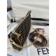 FENDI Baguette Pouch Brown jacquard FF fabric clutch with chain