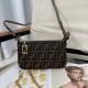 FENDI Baguette Pouch Brown jacquard FF fabric clutch with chain