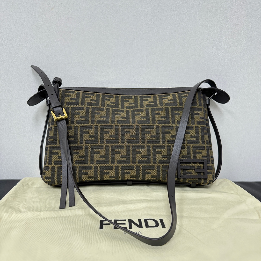 FENDI Simply Fendi Medium Brown FF jacquard fabric bag