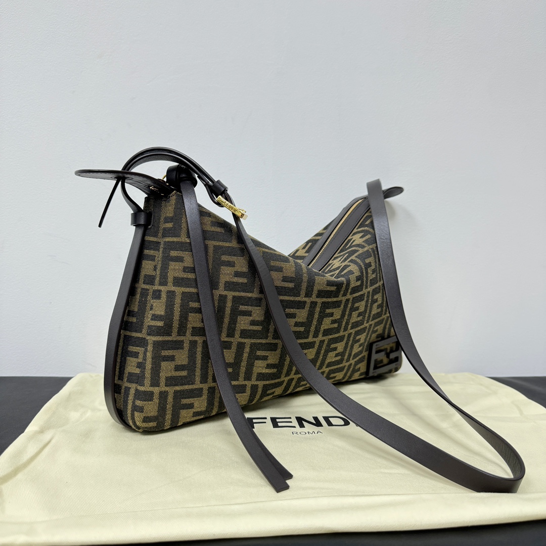 FENDI Simply Fendi Medium Brown FF jacquard fabric bag