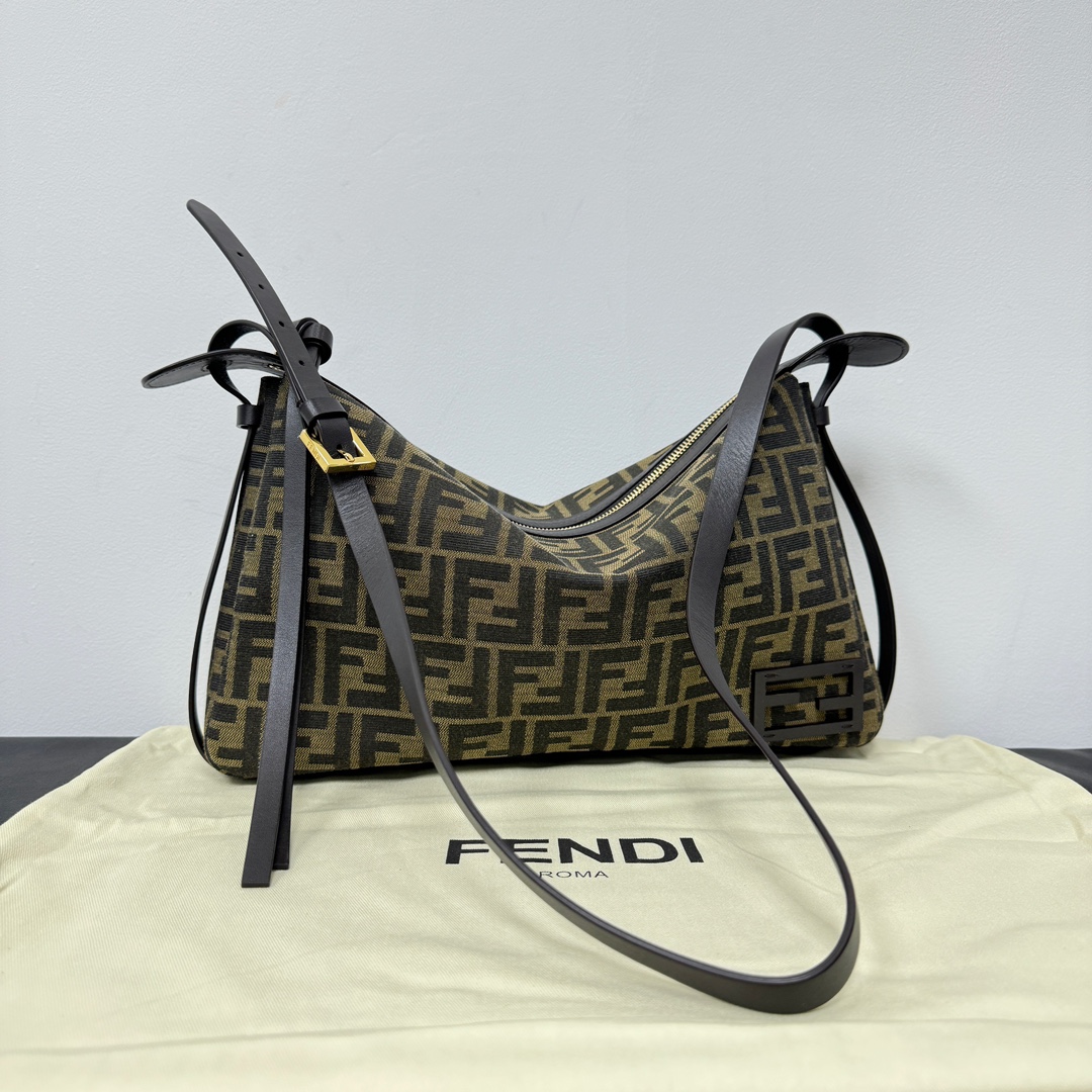 FENDI Simply Fendi Medium Brown FF jacquard fabric bag