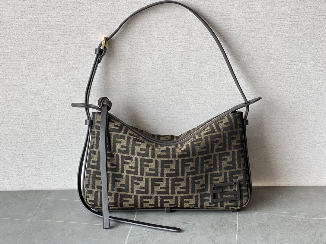 FENDI Simply Fendi Medium Brown FF jacquard fabric bag