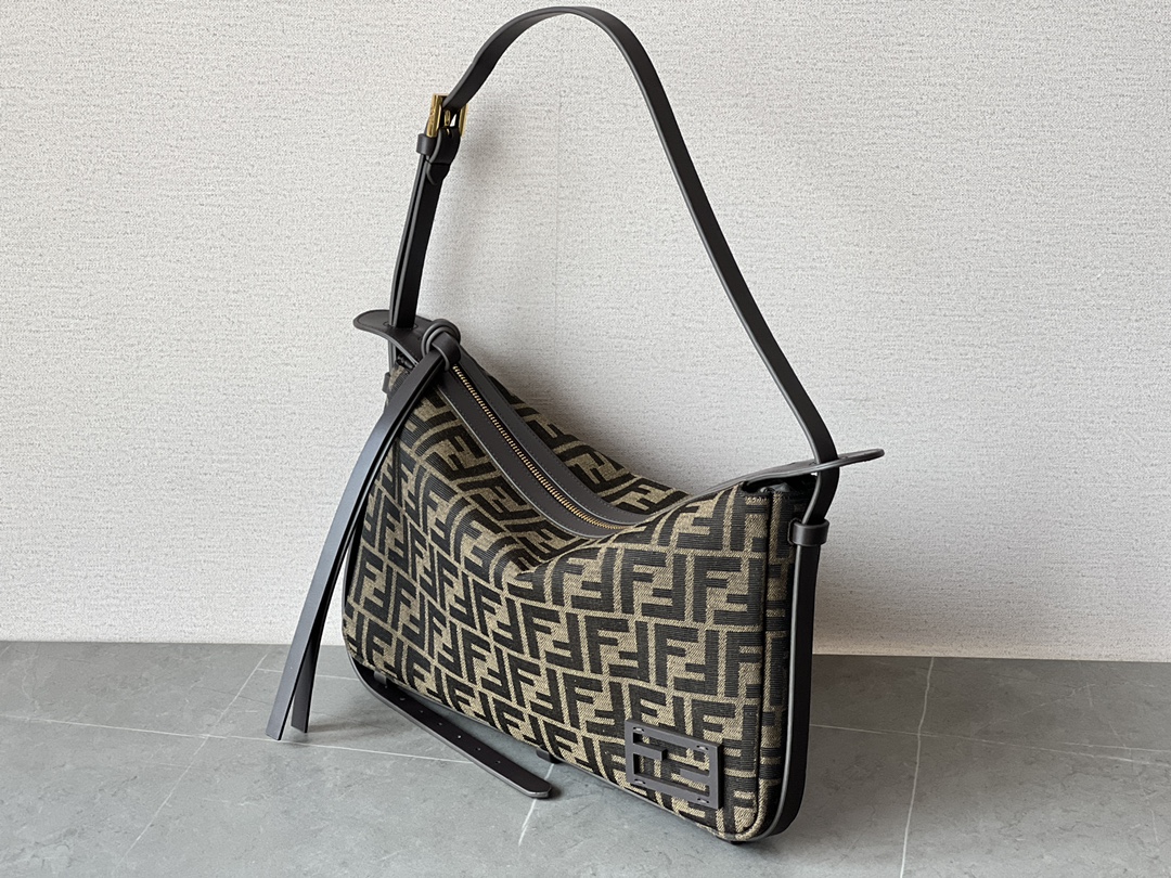 FENDI Simply Fendi Medium Brown FF jacquard fabric bag