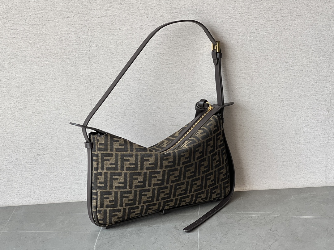 FENDI Simply Fendi Medium Brown FF jacquard fabric bag