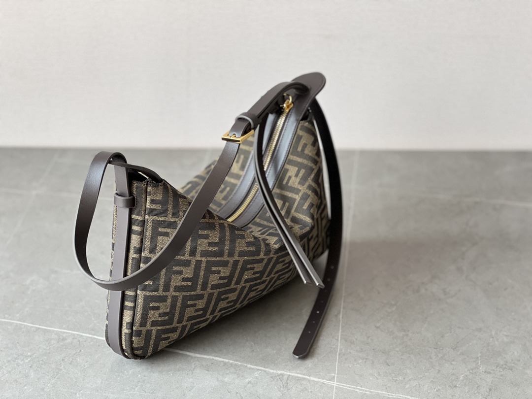 FENDI Simply Fendi Medium Brown FF jacquard fabric bag