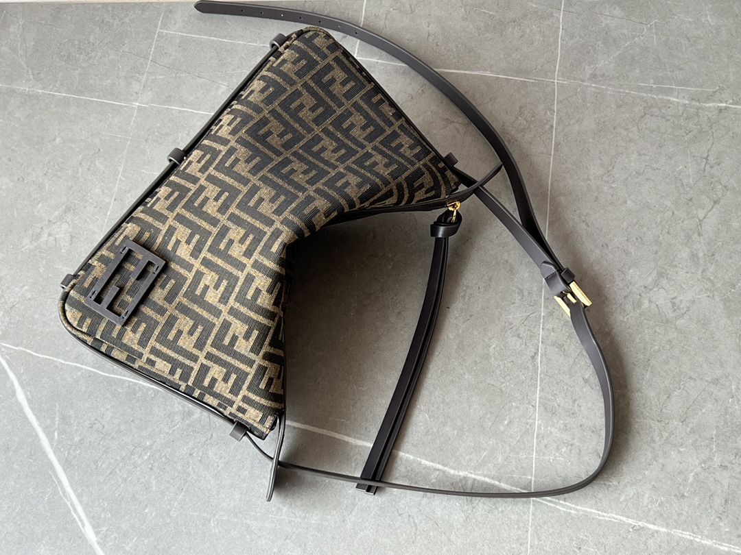 FENDI Simply Fendi Medium Brown FF jacquard fabric bag