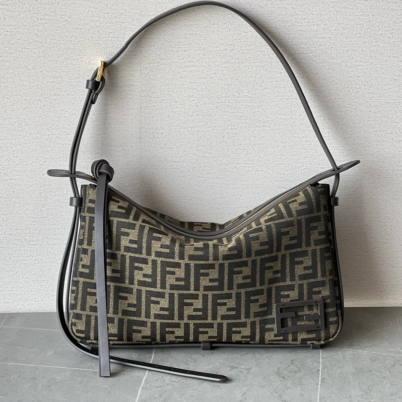 FENDI Simply Fendi Medium Brown FF jacquard fabric bag