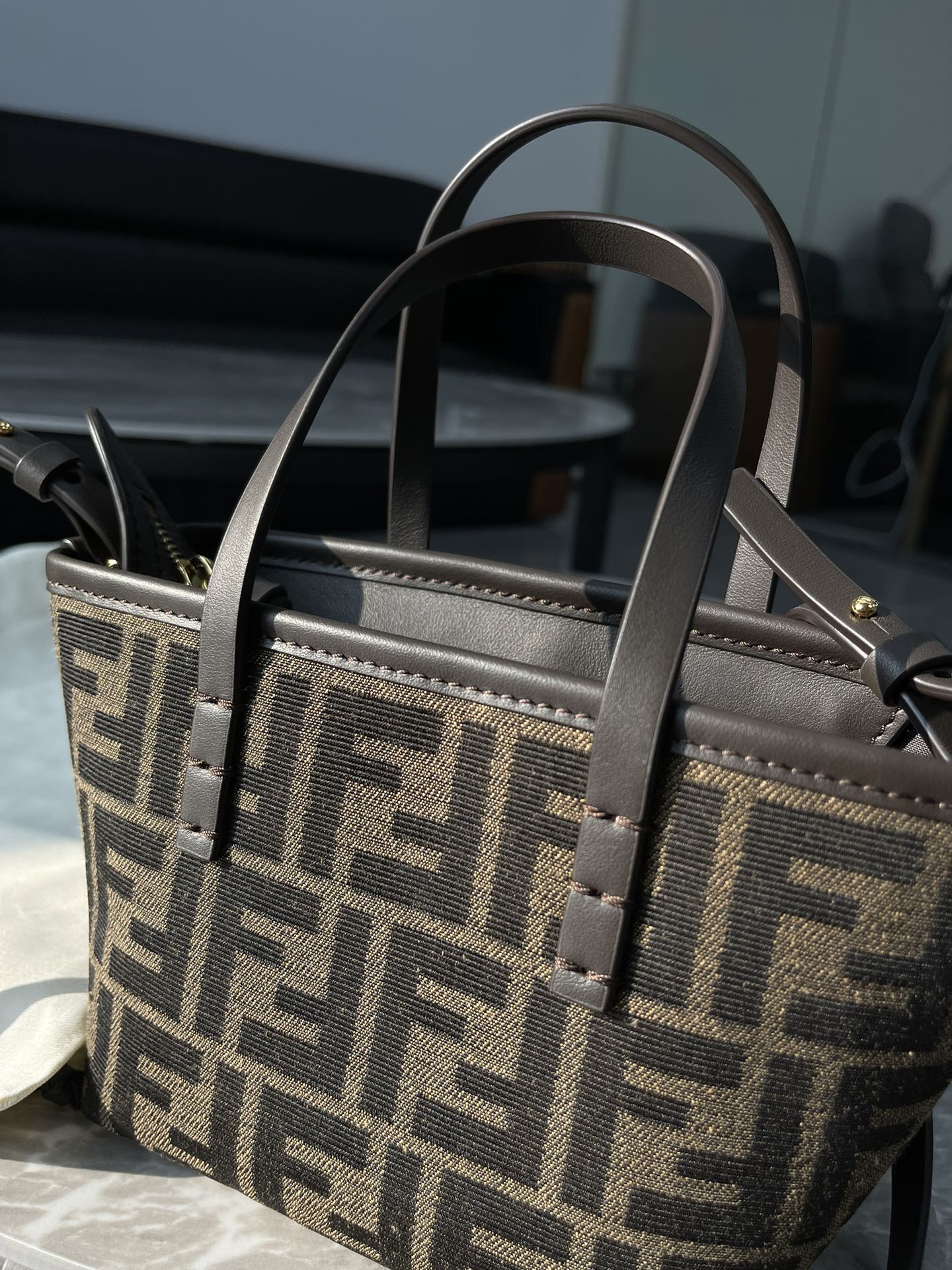 FENDI Roll Mini Brown FF jacquard mini bag