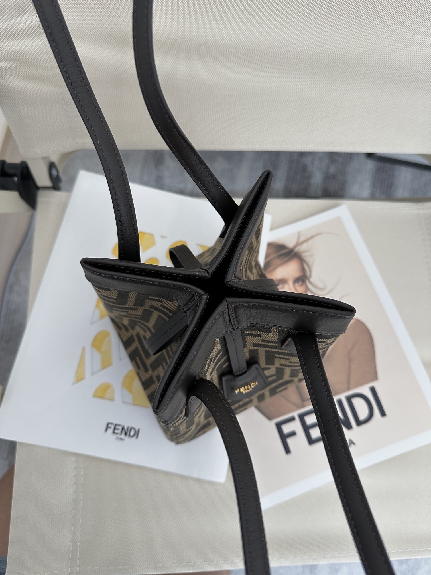 FENDI Fendi Origami Mini Brown FF jacquard fabric mini bag that can be transformed