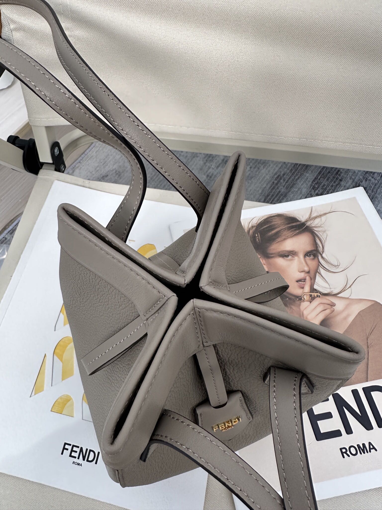 FENDI Origami Mini Dove grey leather mini bag that can be transformed