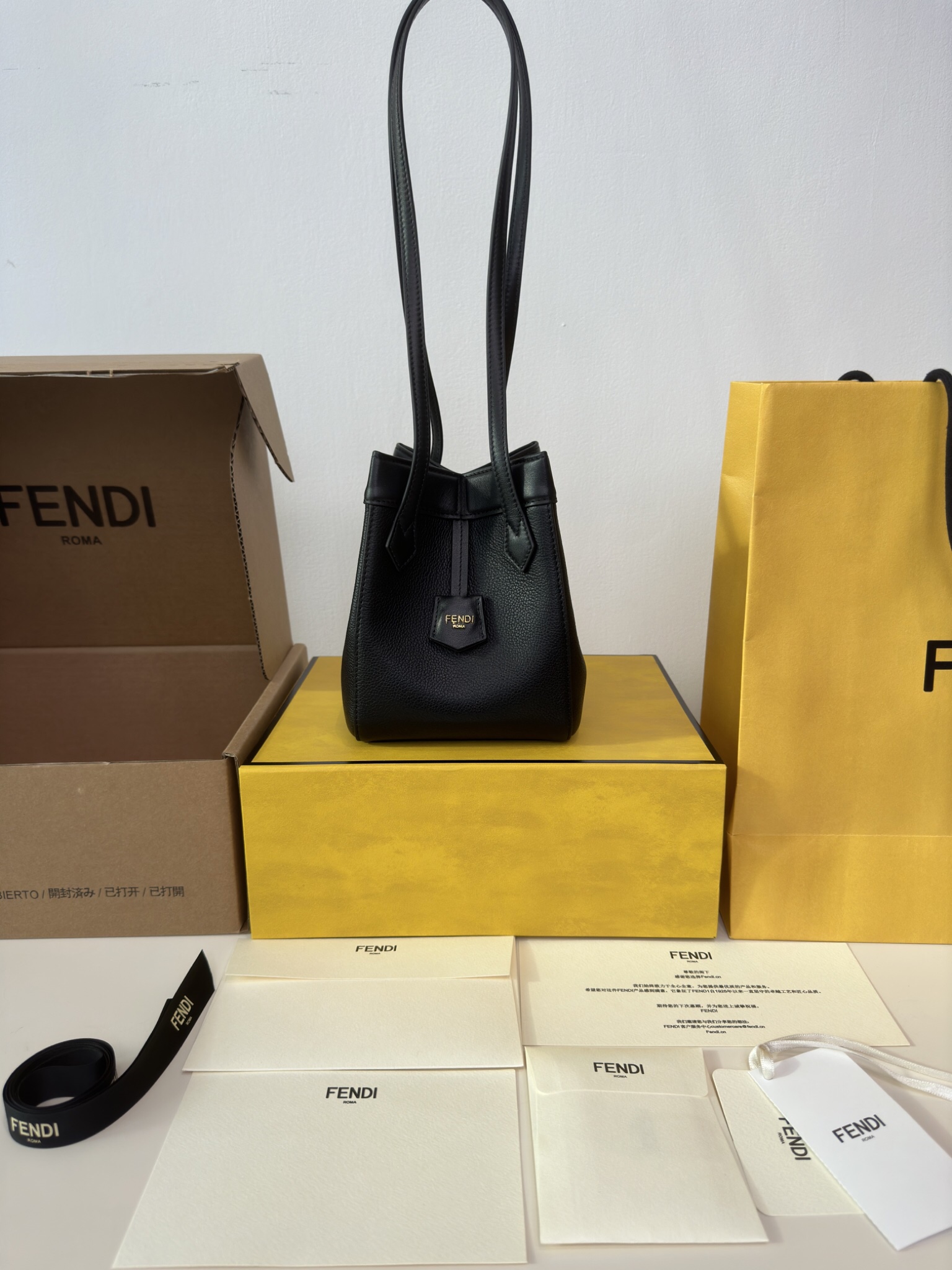 FENDI Origami Mini Black leather mini bag that can be transformed