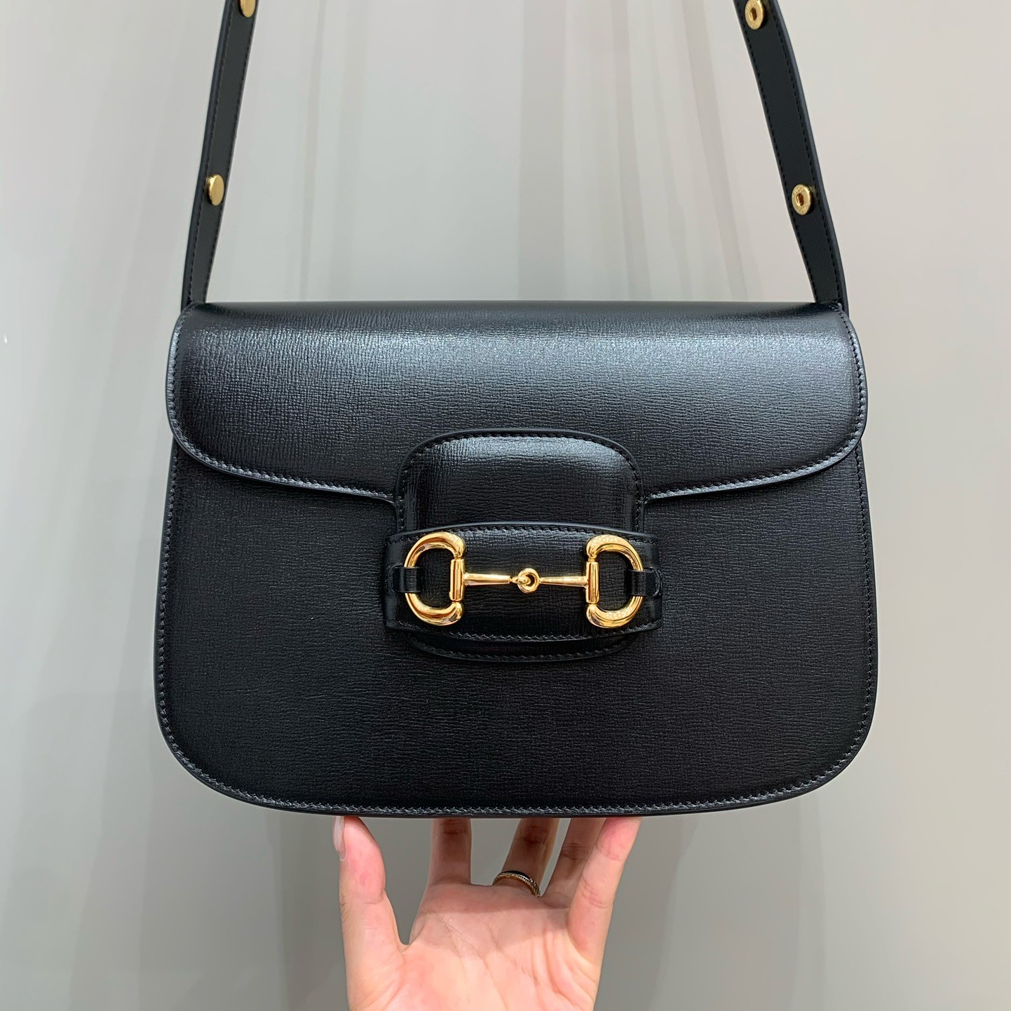 GUCCI Horsebit 1955 Small Shoulder Bag Black Leather 