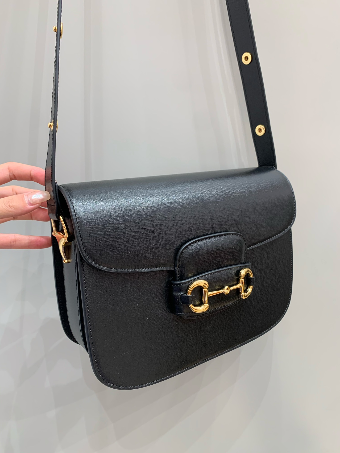 GUCCI Horsebit 1955 Small Shoulder Bag Black Leather 