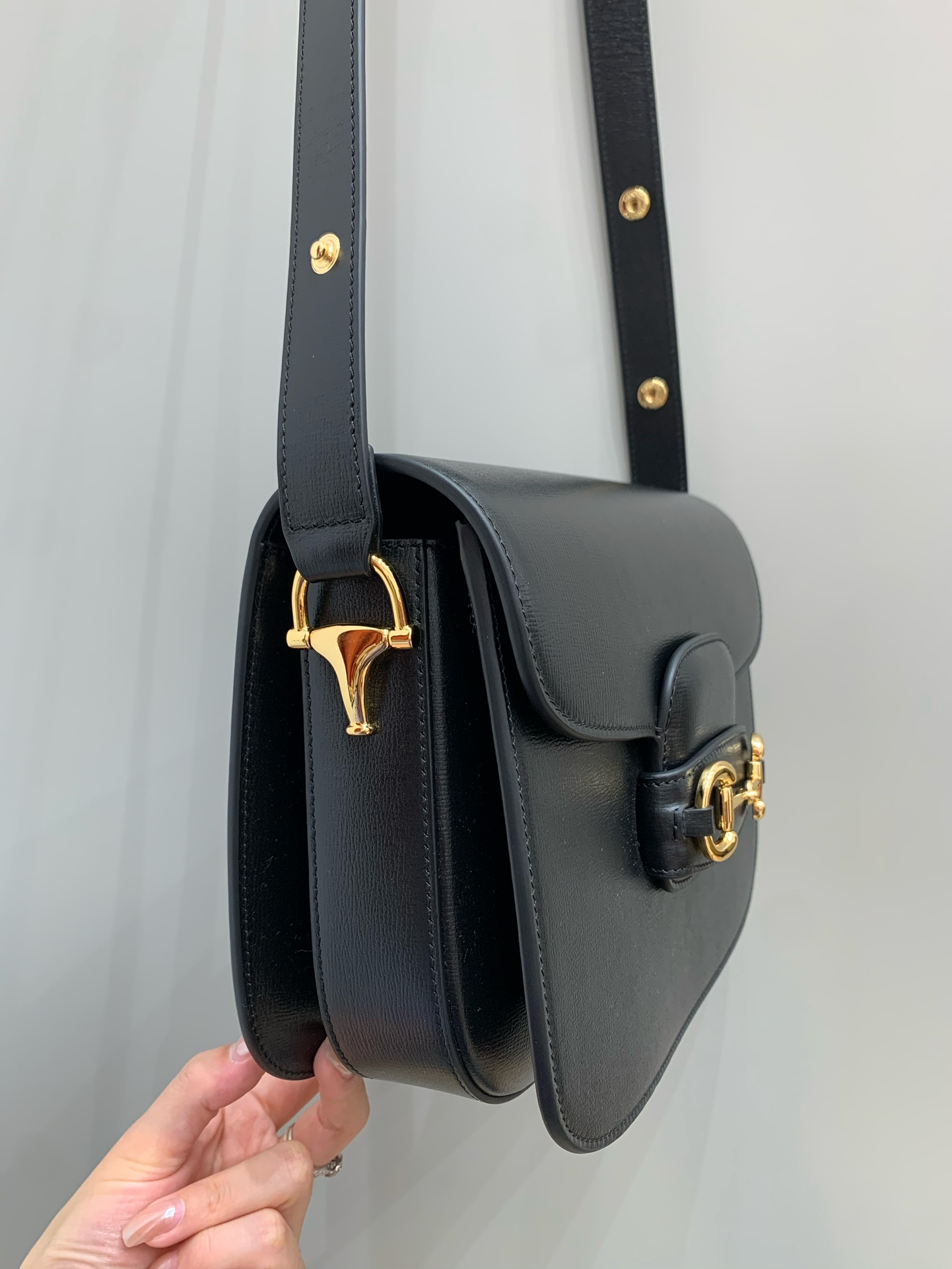 GUCCI Horsebit 1955 Small Shoulder Bag Black Leather 