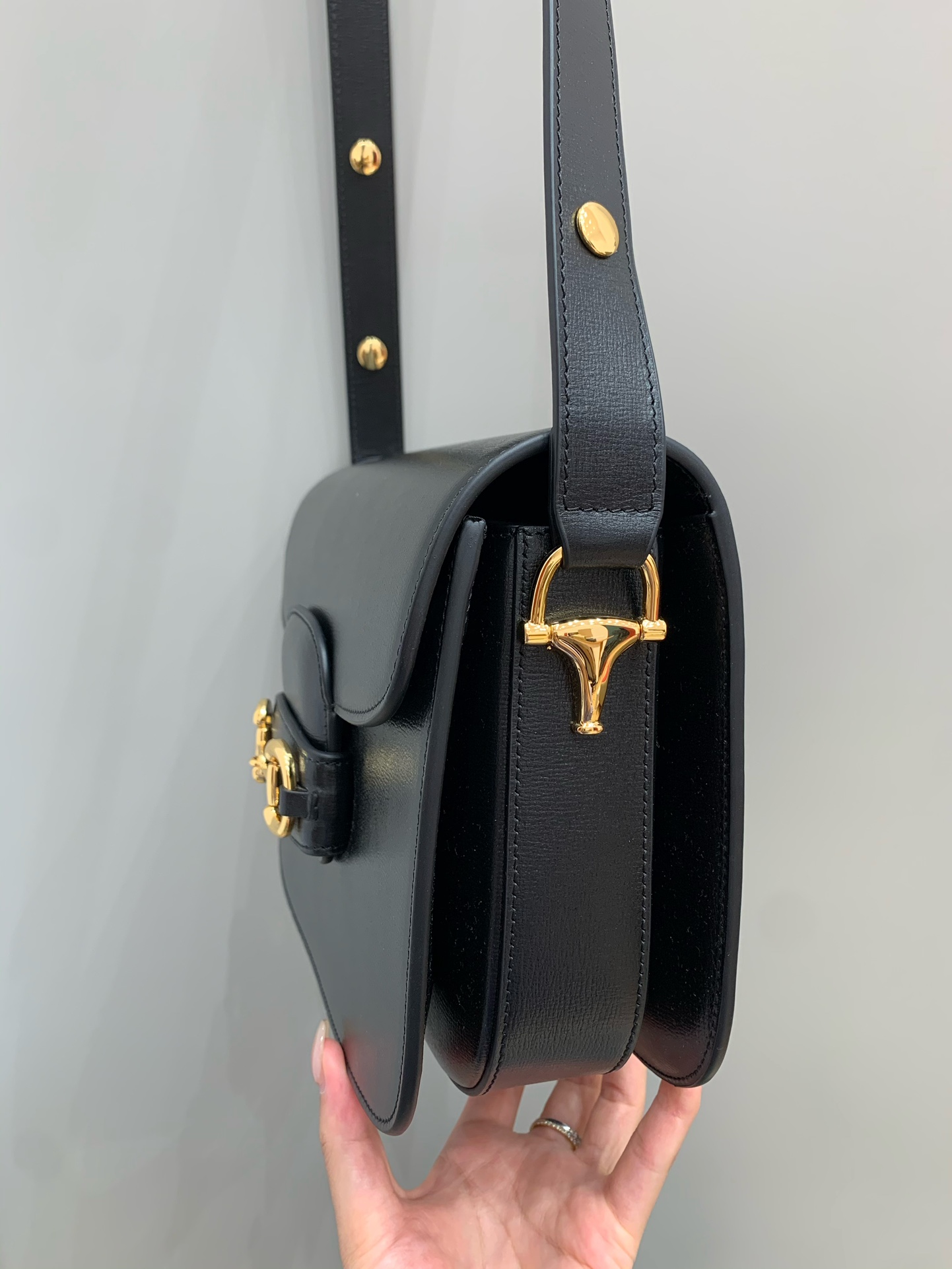 GUCCI Horsebit 1955 Small Shoulder Bag Black Leather 