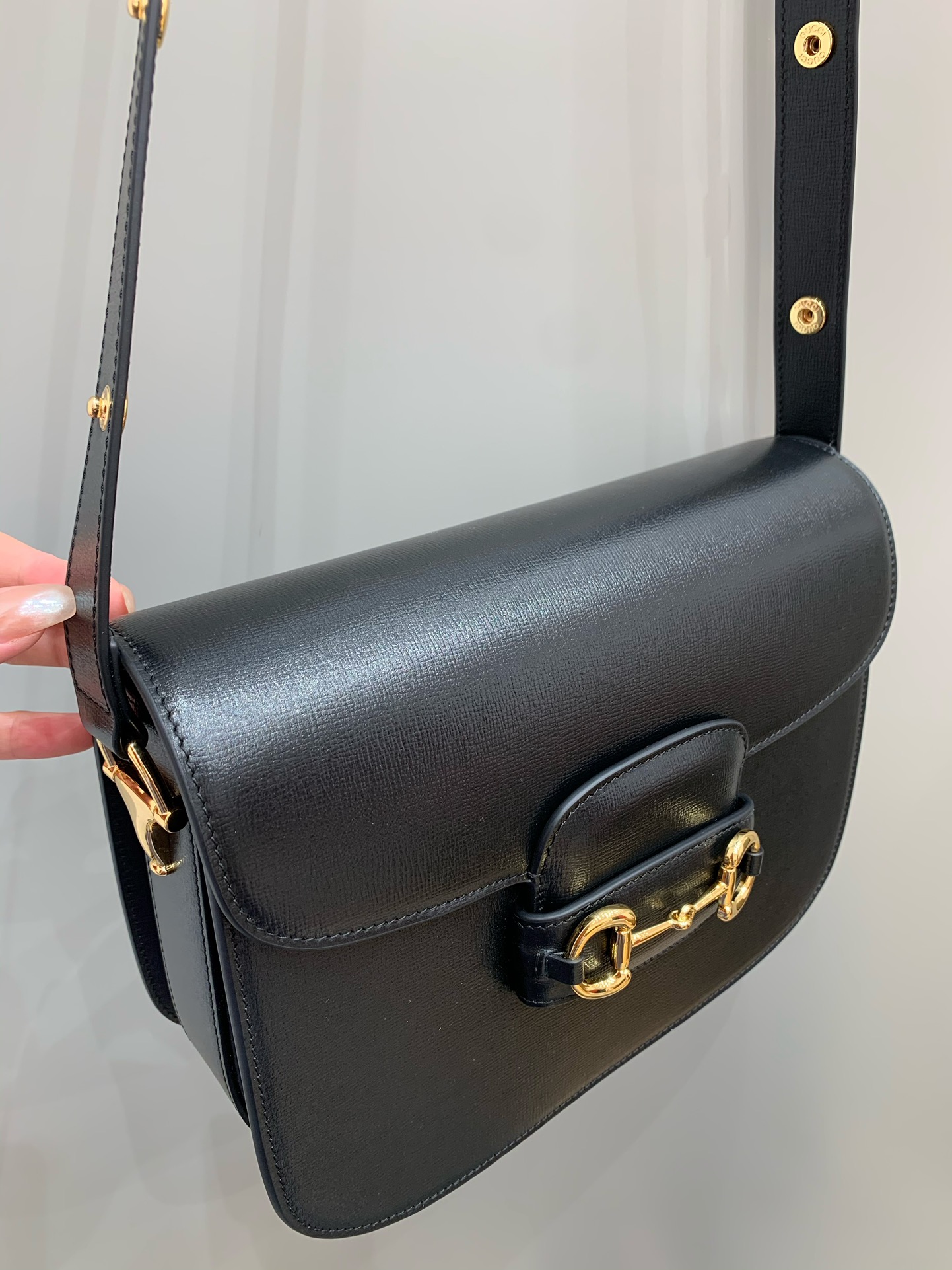 GUCCI Horsebit 1955 Small Shoulder Bag Black Leather 