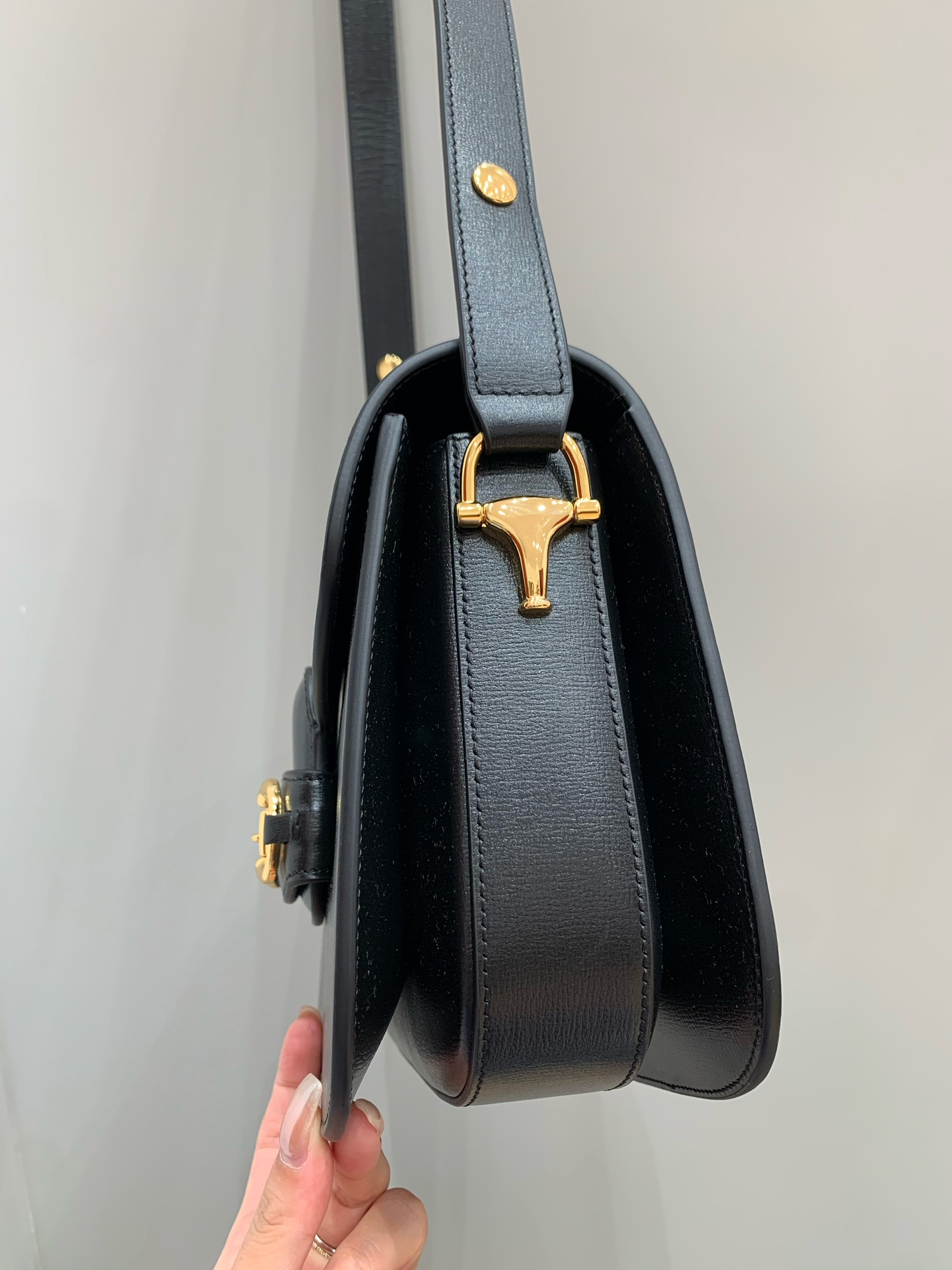 GUCCI Horsebit 1955 Small Shoulder Bag Black Leather 