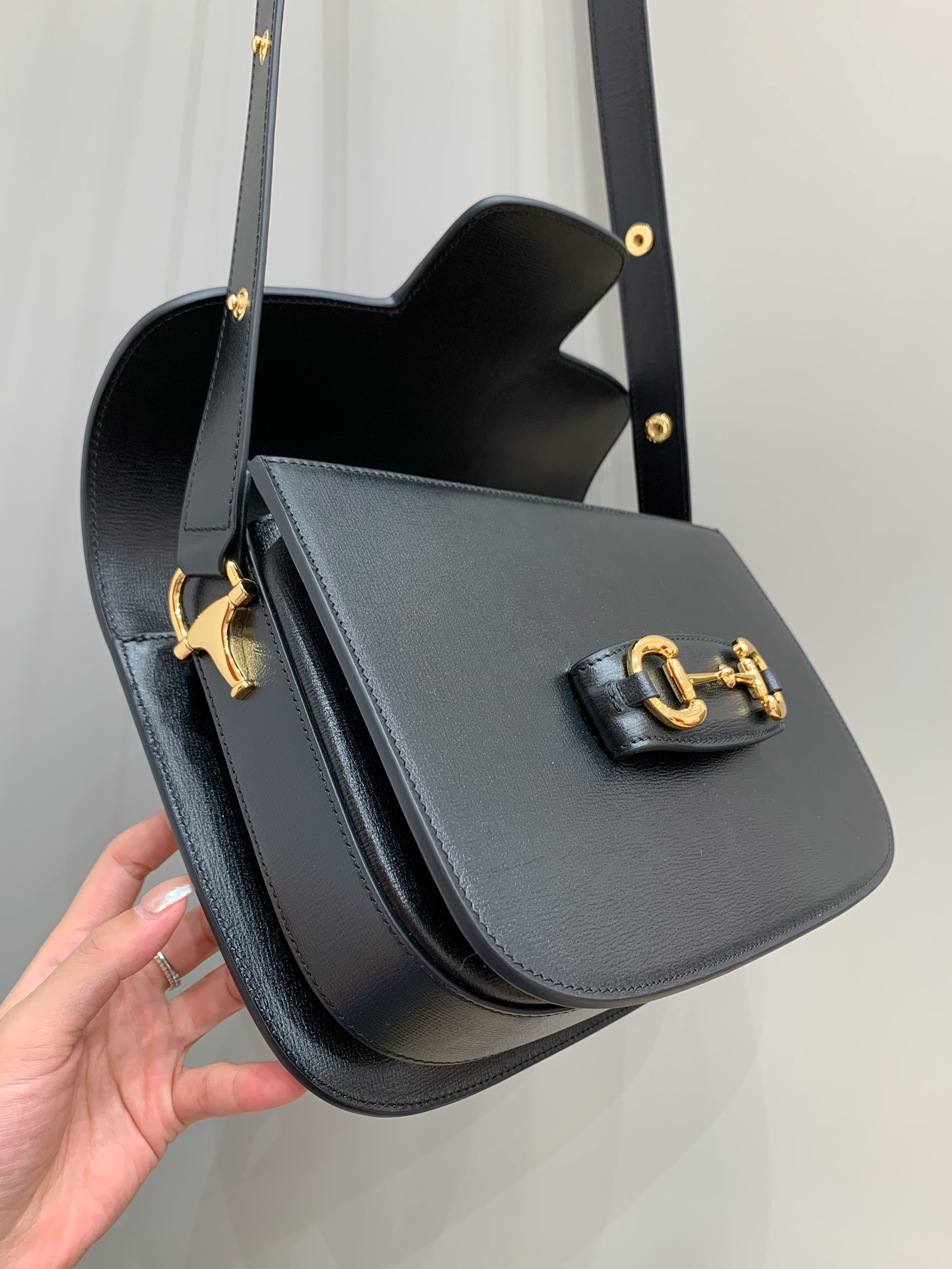 GUCCI Horsebit 1955 Small Shoulder Bag Black Leather 