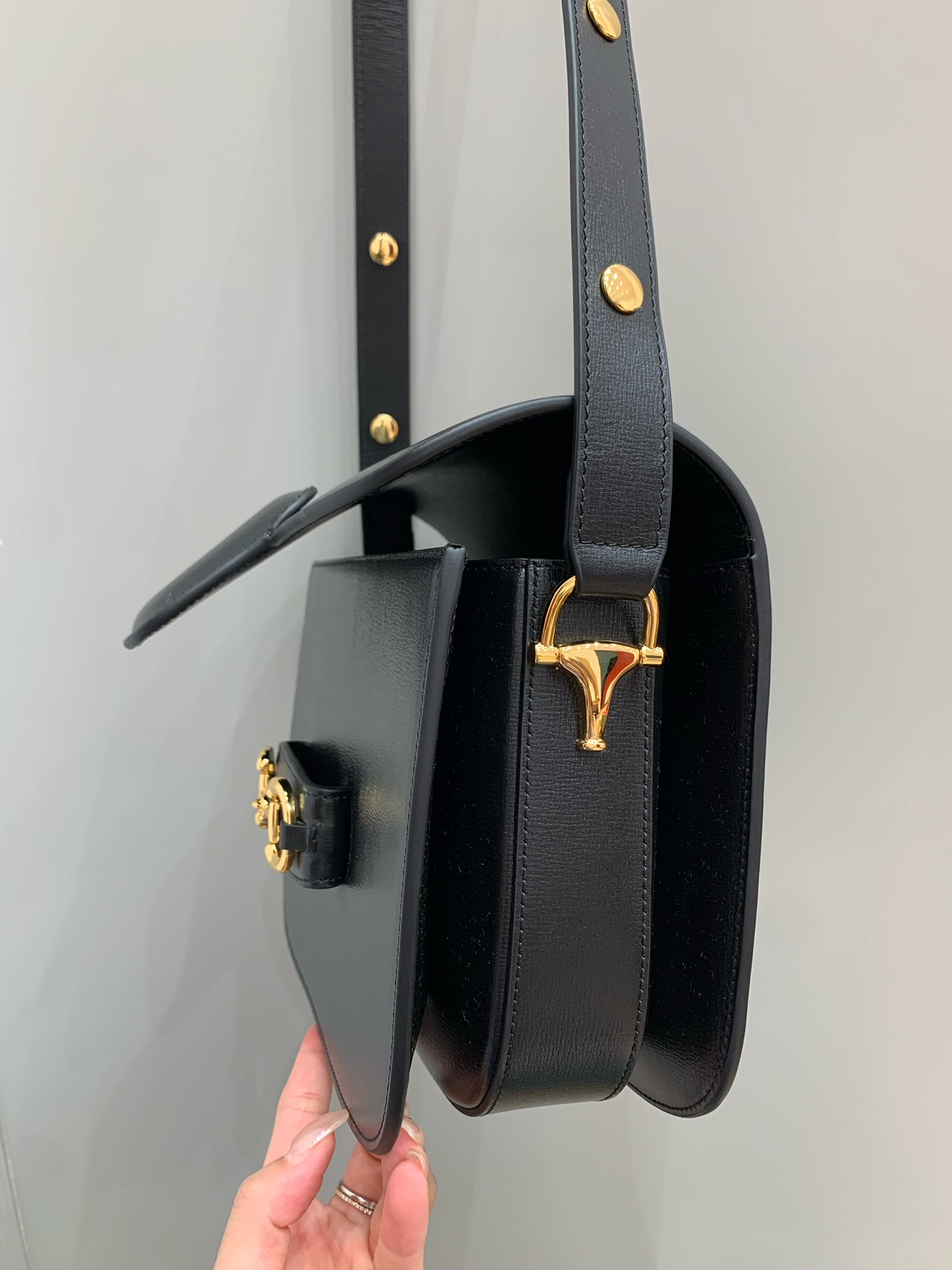 GUCCI Horsebit 1955 Small Shoulder Bag Black Leather 