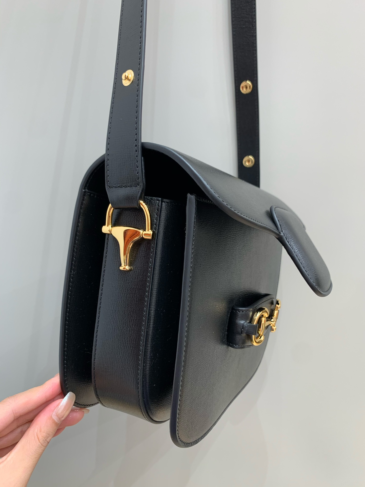 GUCCI Horsebit 1955 Small Shoulder Bag Black Leather 