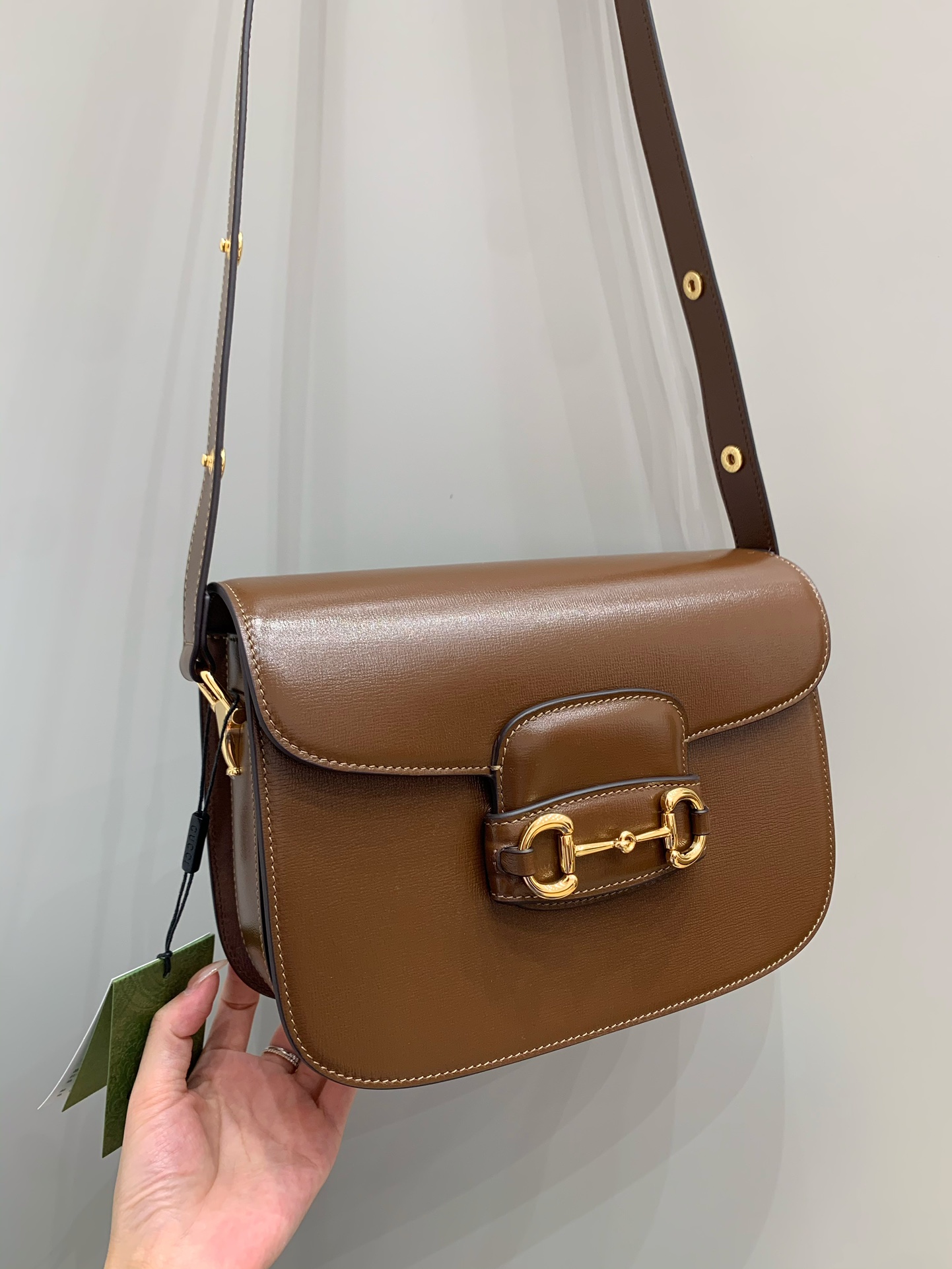 GUCCI Horsebit 1955 Small Shoulder Bag Brown Leather 