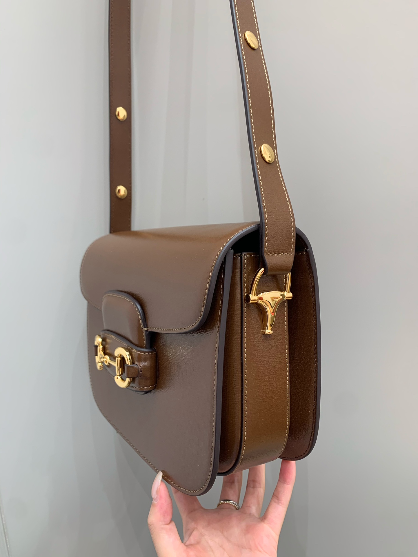 GUCCI Horsebit 1955 Small Shoulder Bag Brown Leather 