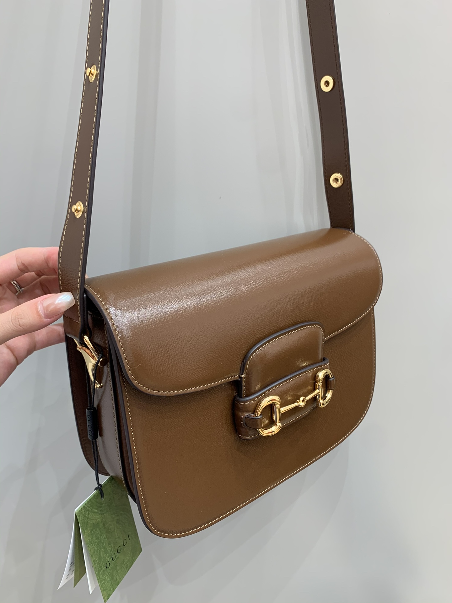 GUCCI Horsebit 1955 Small Shoulder Bag Brown Leather 