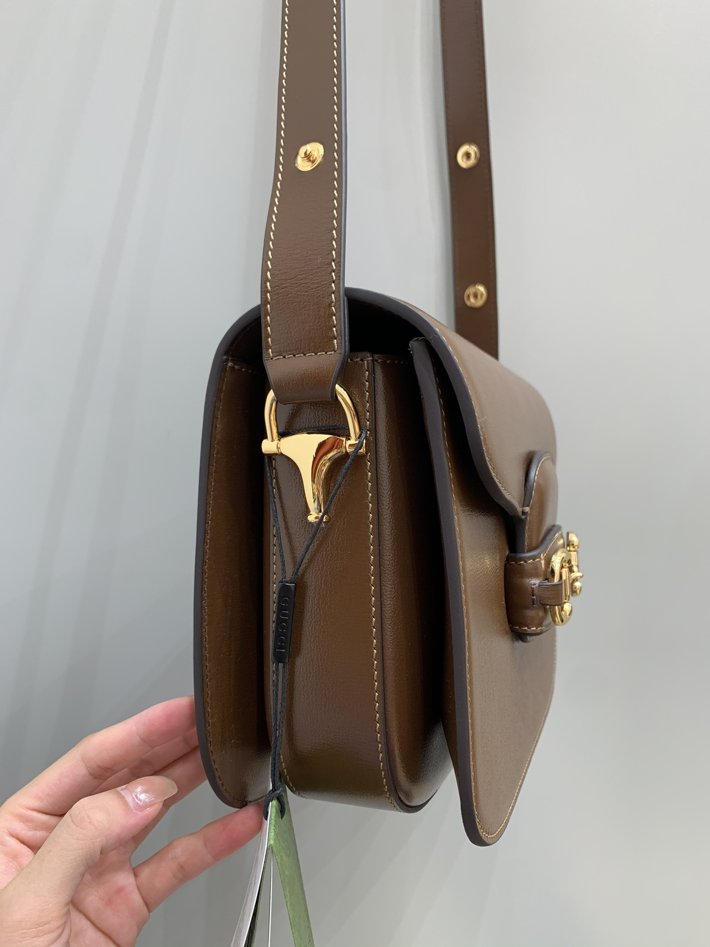 GUCCI Horsebit 1955 Small Shoulder Bag Brown Leather 