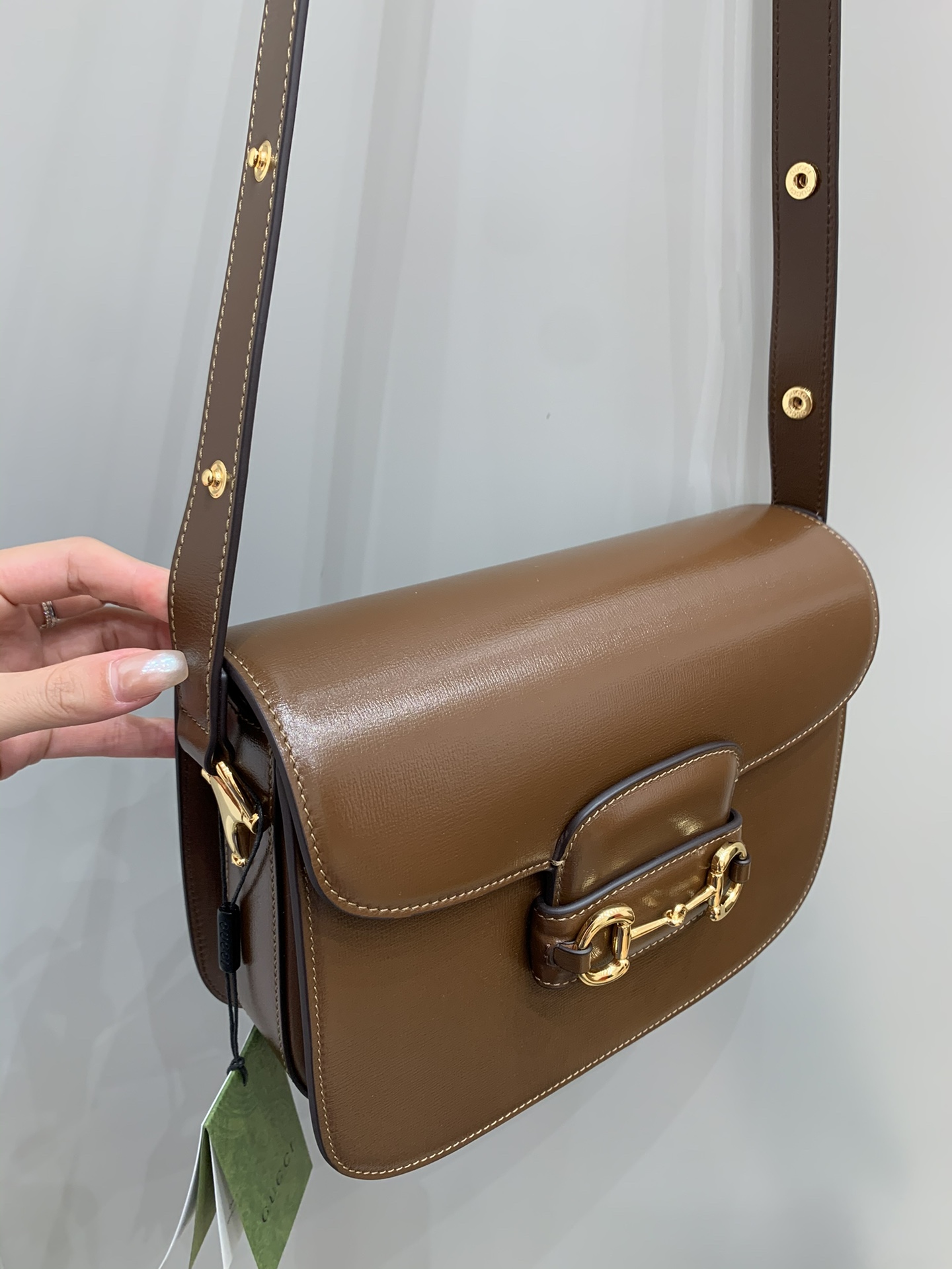 GUCCI Horsebit 1955 Small Shoulder Bag Brown Leather 