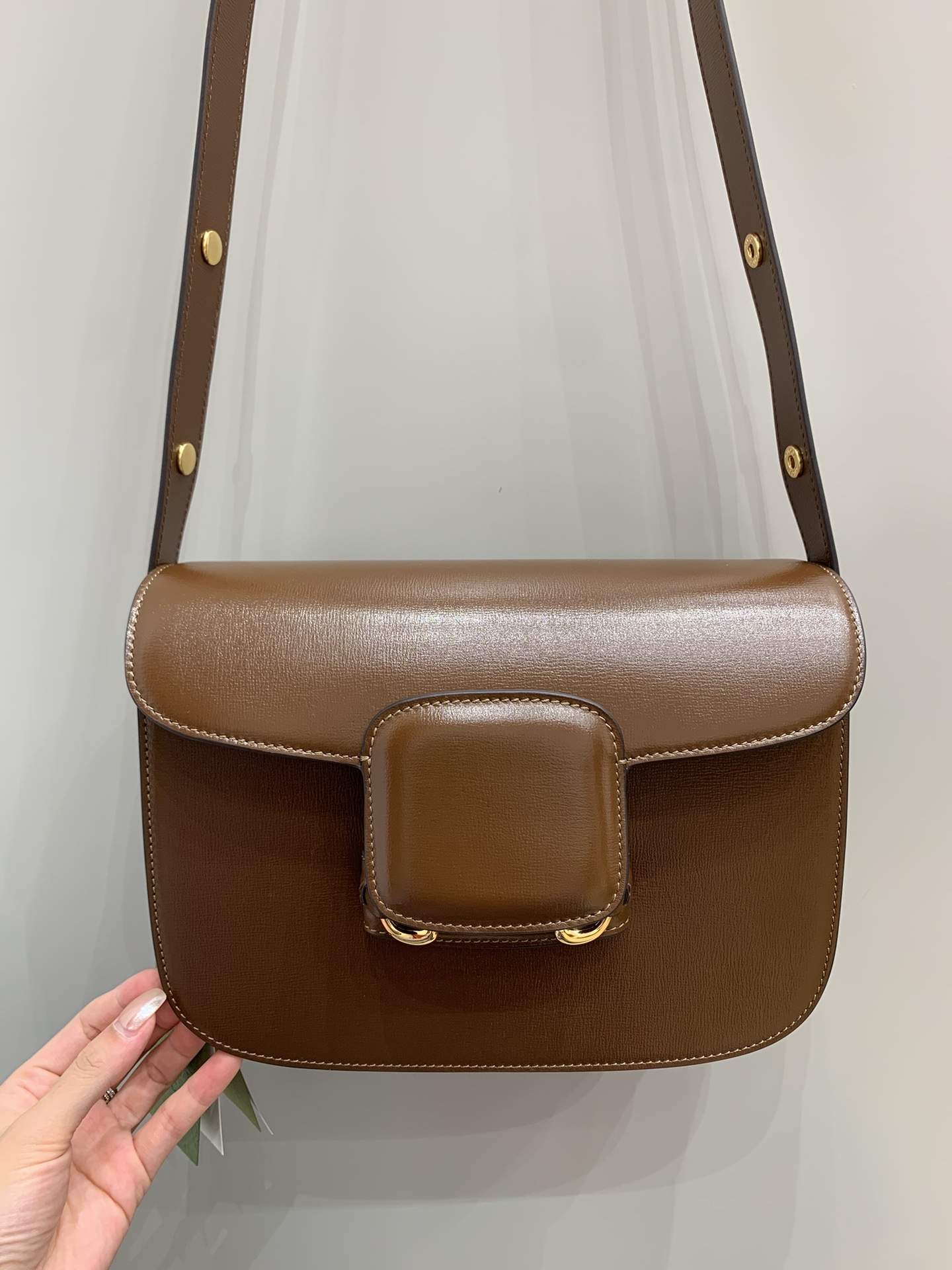 GUCCI Horsebit 1955 Small Shoulder Bag Brown Leather 